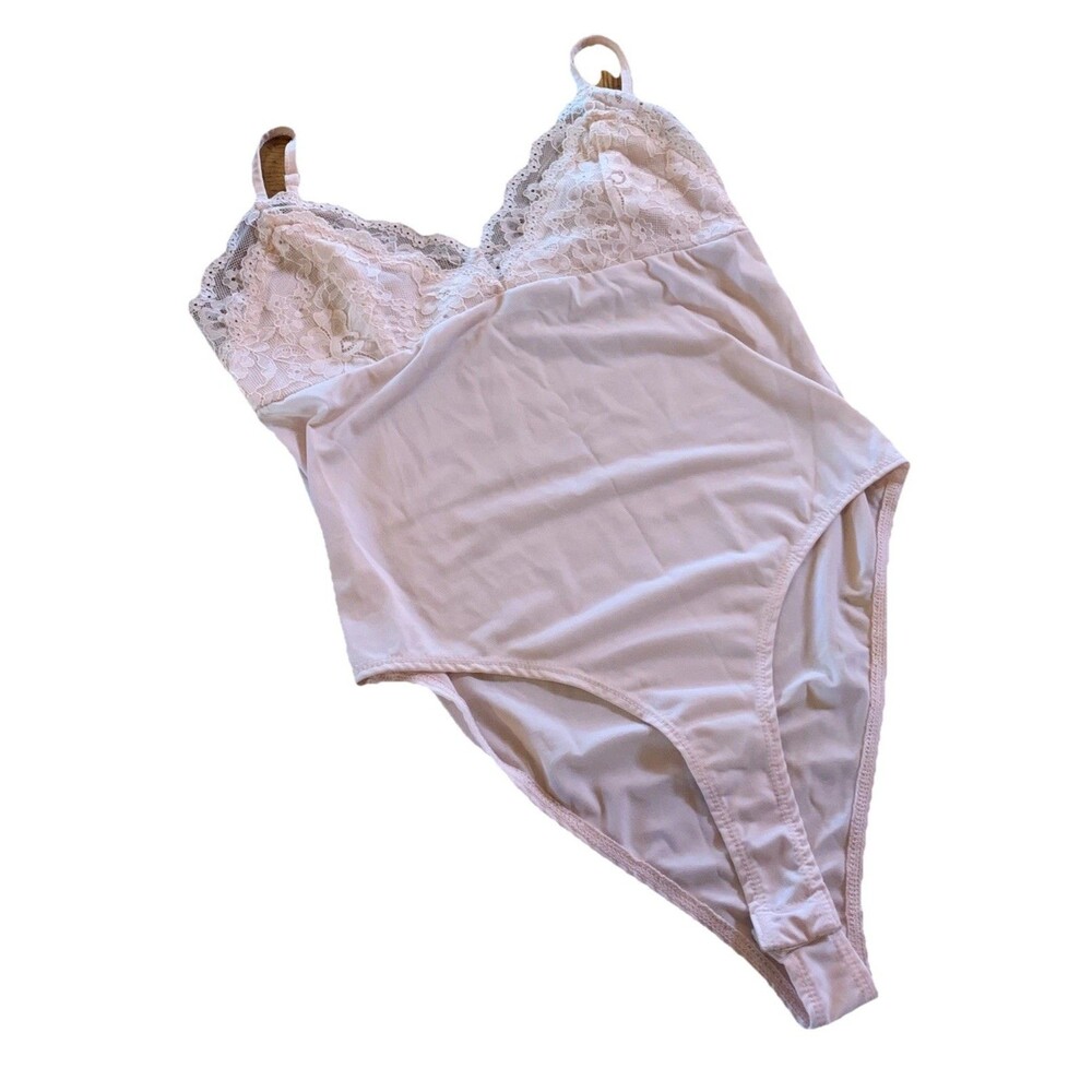 Forever 21 Powder Pink Lacy Bodysuit Sz Small Dainty Coquette Fairy Festivals